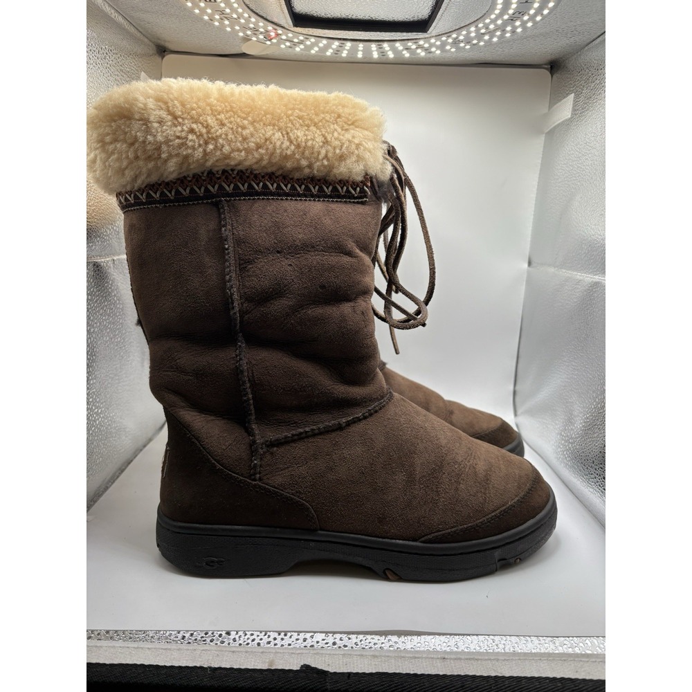 UGG Australia Sunburst Tall Brown Suede Sheepskin Boots 5273 Womens 8